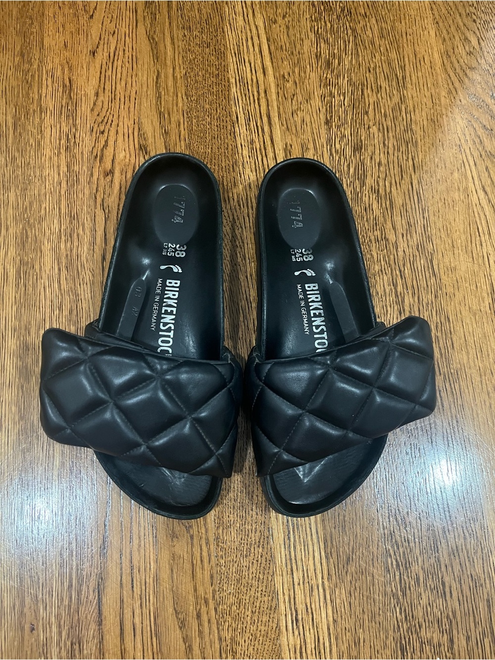 Birkenstock real Quilted leather Slide Mules in Black size 8
